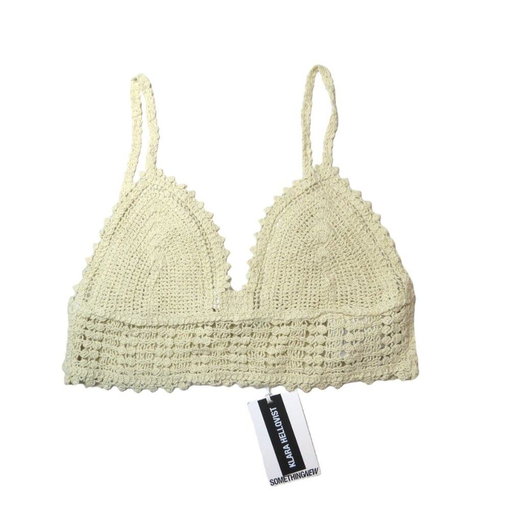 ASOS Something New x Klara Hellqvist Crochet Cropped Cami Top Beige Bralette Med - Picture 5 of 12